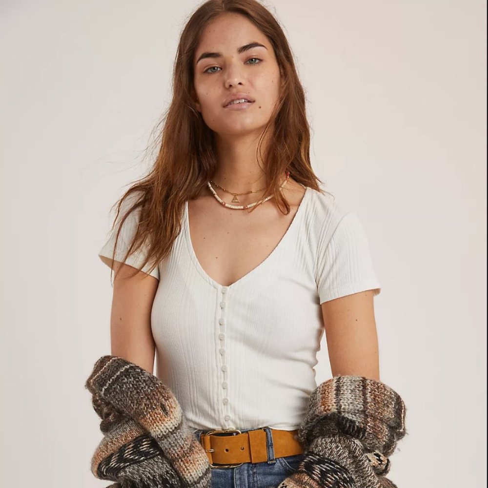 Anthropologie Ribbed Button Top